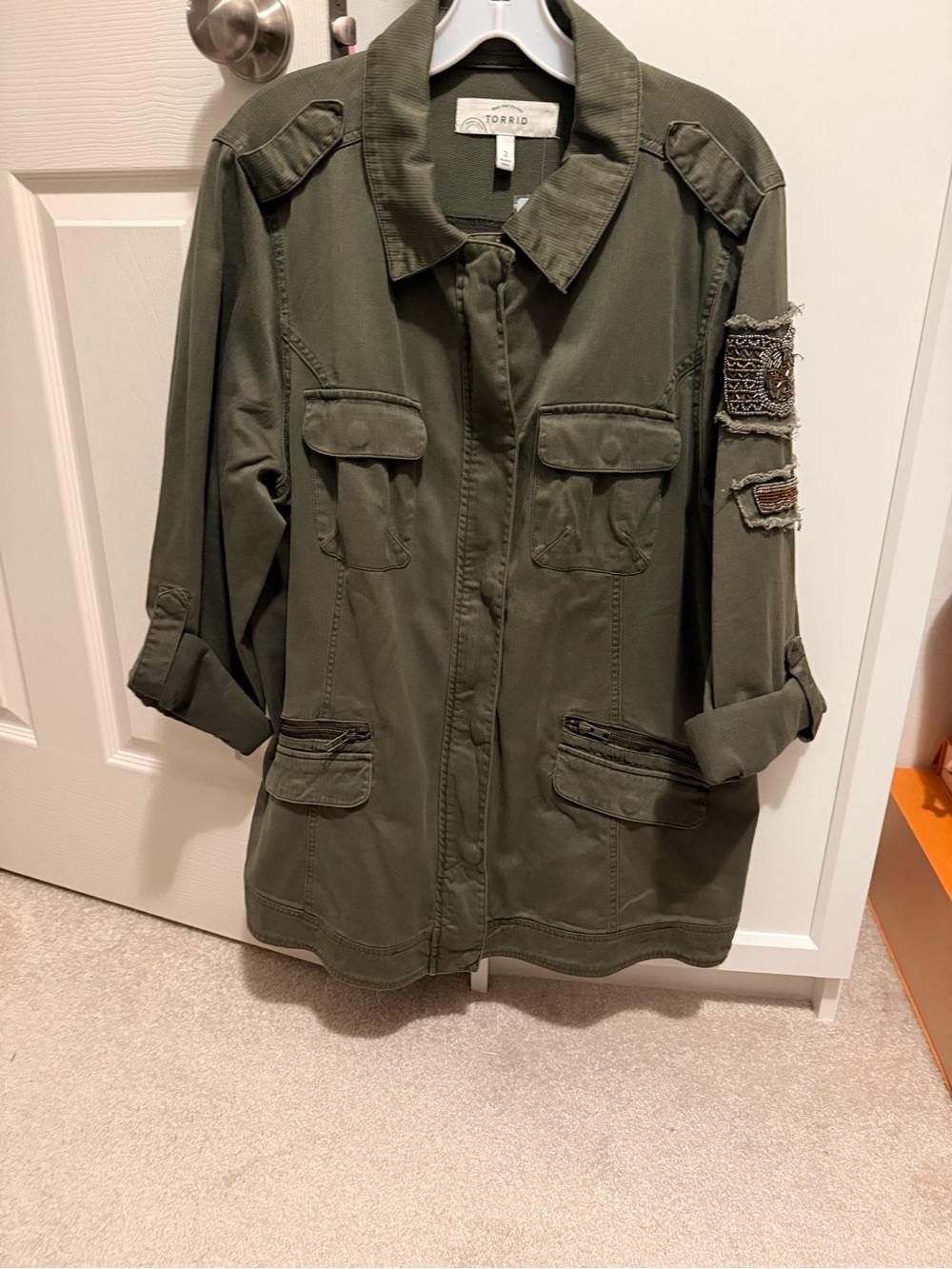 Torrid Beaded Stretch Twill Military Utility Jacket Olive Size 2